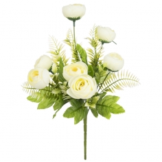 Розы пионовидные искусственные, Белые (7 бутонов)